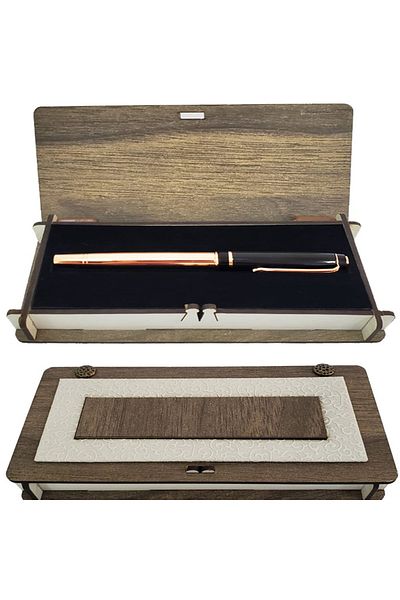 BulutRetail Copper Color Rollerball Pen with Wooden Leather Box