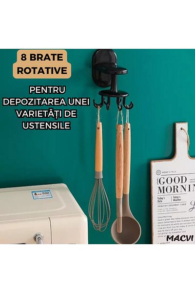 MACVI Suport Rotativ Macvi® pentru Ustensile de Bucatarie, 360° Reglabil, Negru, 14.5cm x 6.5cm x 10.5cm