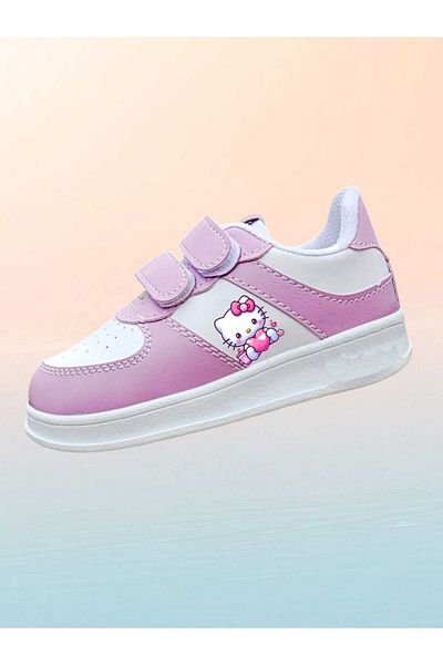 LİASSHOES Children's Sneakers with Purple Band with Pink Hearts Haylo Print