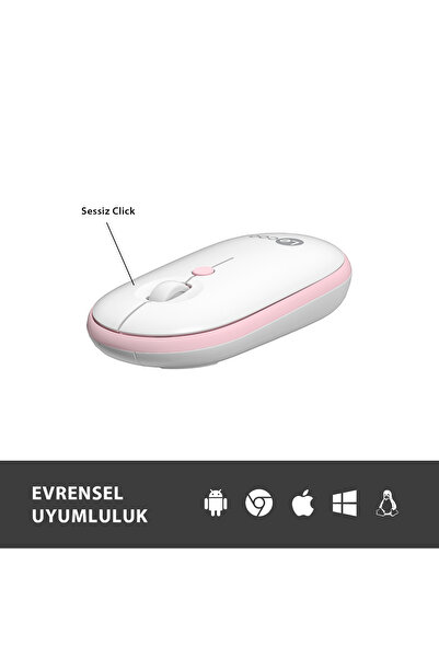 Lecoo WS212 Kablosuz 1600DPI 4 Tuşlu USB Mini Alıcı ile Optik Mouse Beyaz & Pembe