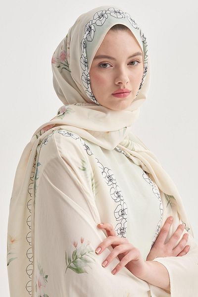 carell Σάλι Rosmina Krem Monogram Floş