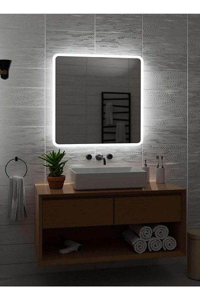 Taimi Square Bathroom Mirror with Front and Back LED Light Touch Control for Bathroom and Bedroom 50x50cm