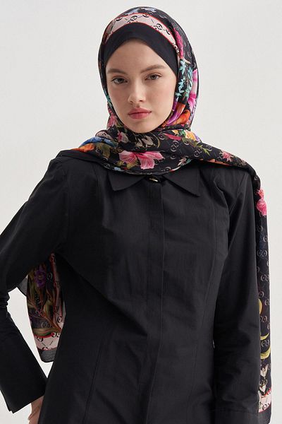 carell C Black Monogram Floss Shawl