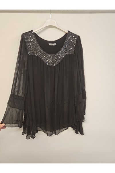 della moor Black Italian Sequined Silk Blended Blouse