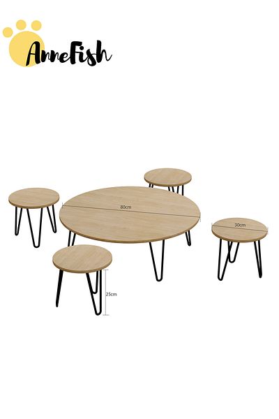 AnneFish 5pcs Floor Coffee Table Set Low Round Home Nesting Friends Gathering Table Set Of 5 Side Table