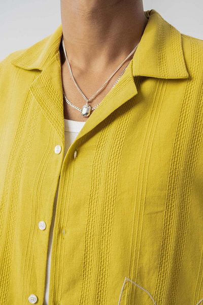 jaceyjace Floral Embroidered Oversize Shirt - Mustard