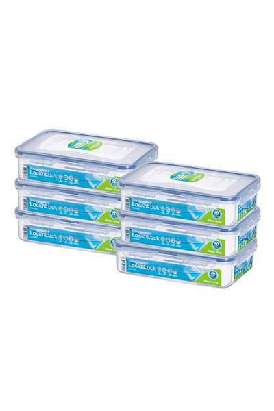 locknlock Food Container Rectangle 800ml – Pack of 6 | Airtight, BPA-Free, Microwave & Freezer Safe