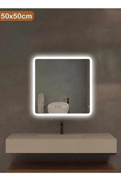 Taimi Square Bathroom Mirror with Front and Back LED Light Touch Control for Bathroom and Bedroom 50x50cm