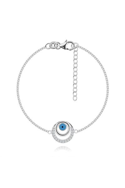 Sterling Silver 925 silver bracelet - Fatima's eye in a ring shape, transparent zircons