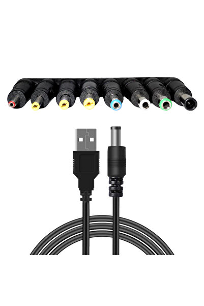 Choice كابل طاقة عالمي USB إلى DC 5.5 * 2.1 مم جاك 5 فولت سلك شحن مع 8 موصلات قابلة للاختيار