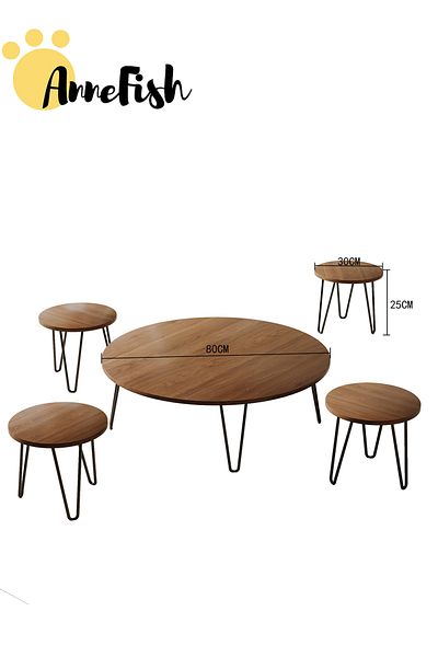 AnneFish 5pcs Floor Coffee Table Set Low Round Home Nesting Friends Gathering Table Set Of 5 Side Table