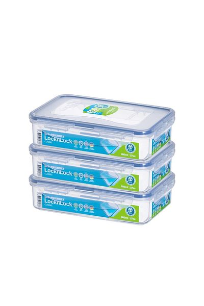 locknlock Food Container Rectangle 800ml – Pack of 3 | Airtight, BPA-Free, Microwave & Freezer Safe