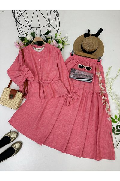 YEDİLALE Bamboo Summer Long Sleeve Skirt Blusher Suit [Blouse and Skirt Included in Price]
