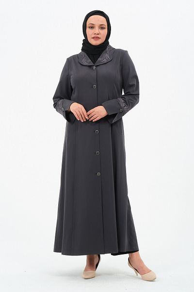 GLR&GYM Devi̇nsu Women's Large Size Linen Fabric Unlined Buttoned Mother's Overcoat