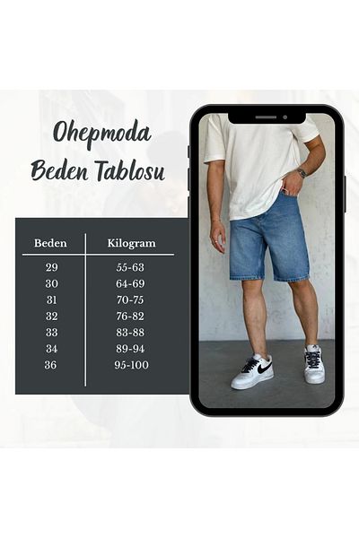 OHEPMODA Ανδρικό τζιν σορτς που πλένεται