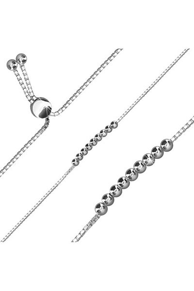 Sterling Silver Brațară reglabilă din argint 925 - lanț unghiular, bile lucioase