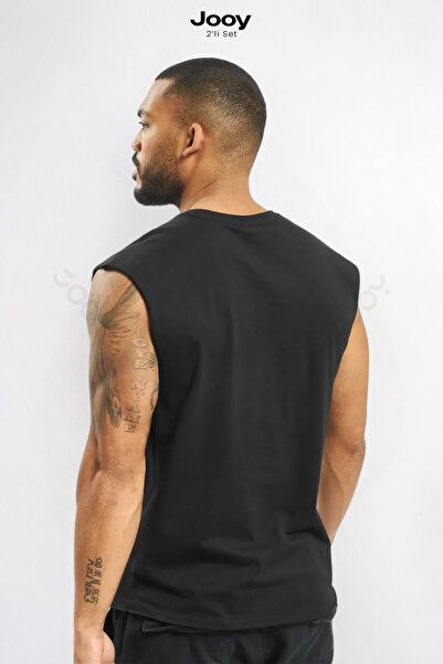 Jooy 2'li Kampanyalı Set Erkek Antrenman Sporcu Atleti Oversize Kolsuz T-Shirt