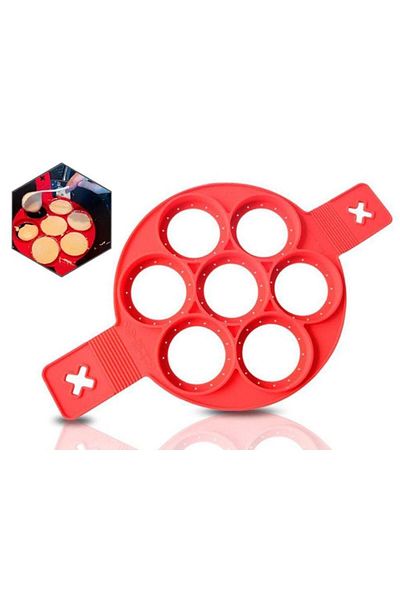 BOEM Silicone mold with 7 compartments, for cooking eggs and pancakes, Diameter 23 cm, Red