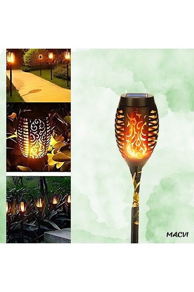 MACVI Lampa solara Macvi® 72 LED-uri cu efect flacara, 1200mAh, senzor crepuscular, impermeabila