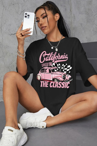 ELNOYA تي شيرت كاليفورنيا كلاسيكي مطبوع برقبة دائرية للجنسين