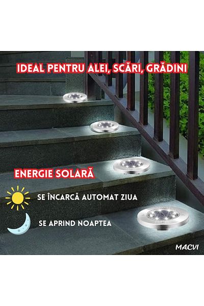 MACVI Set 4 lampi solare Macvi® LED impermeabile din inox argintiu, 16 LED-uri, IP65, 600 mAh