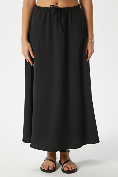 Ritnice Women's Trend Modal Cool Fabric Black Elastic Waist Pocket Comfortable Fit Long Skirt