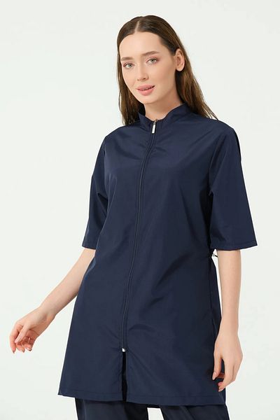 Bordomix 25740 Women's Navy Blue Zipper Closure Short Sleeve Semi-Covered Swimsuit