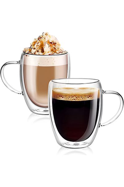 Köken Cană termos Koken cu perete dublu 350 ml, sticlă borosilicată, transparentă - Set de 2 căni