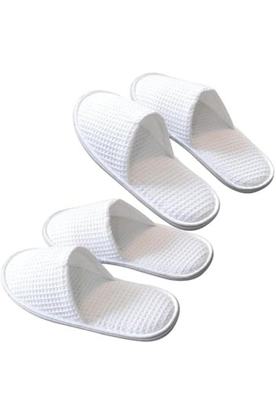 fulina 4 pairs of spa waffle slippers, washable and soft, EVA non-slip sole, suitable for men, white