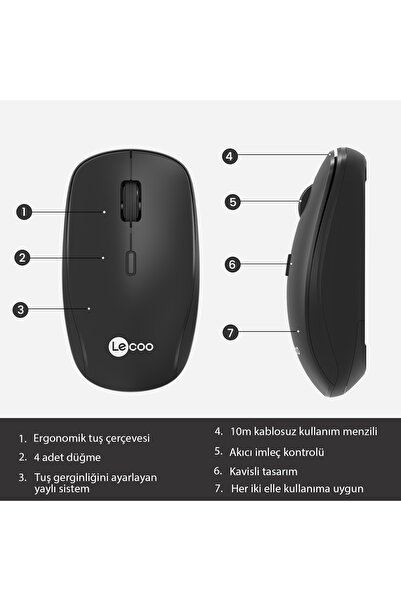Lecoo Ws203 Kablosuz 2400dpı 4 Tuşlu Optik Mouse Siyah