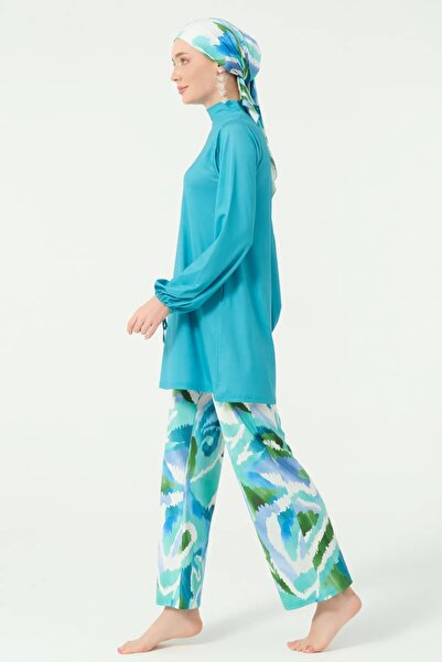 Bordomix 25645 Women's Ocean Blue Trouser Print Stylish Hijab Swimsuit