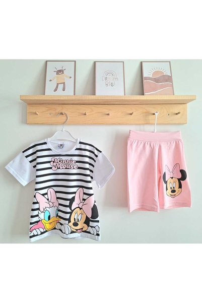 Nimini Kids Striped Salmon Shorts Girls' Top and Bottom Set