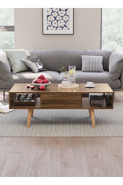 AnneFish Coffee Table With Large-capacity Storage Double-layer Coffee Table For Living Room With Drawer
