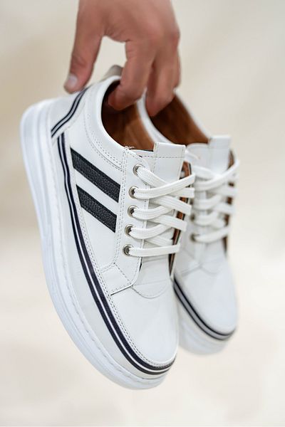 OBAY LİFE Men's White Striped Lace-Up Daily Casual Shoes Sneaker Nbr4048