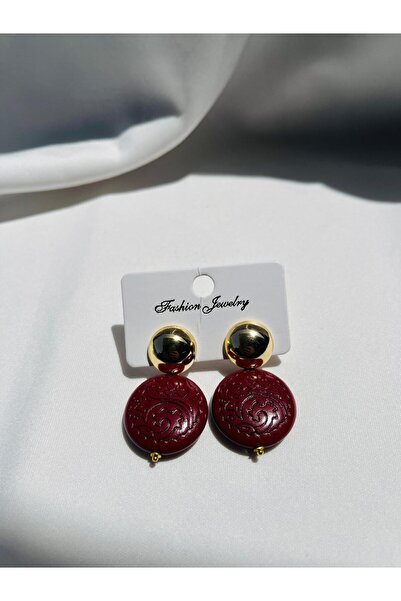 ESDE Vintage Bordo Gold Çelik Kararma Yapmaz Küpe