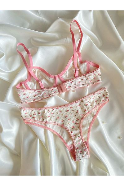 Gofeel Flower Underwire Cotton Combed Bra Set