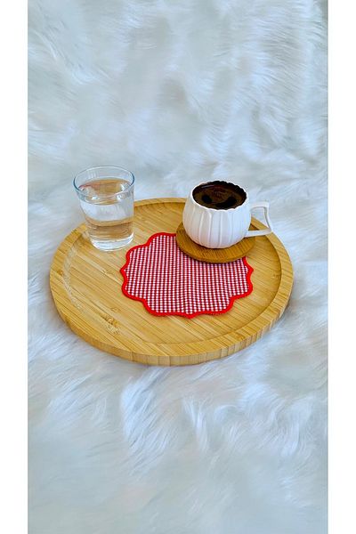 Mora Tekstil Mixed Gingham Fabric Presentation Napkin, Cocktail Napkin, Coffee Side Presentation, Embroidered Presentation Napkin 6 Pcs