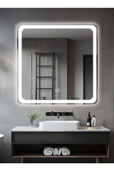 Taimi Set of 2 Square Bathroom Mirror Front and Back Touch LED Light for Bathroom and Bedroom 50x50cm