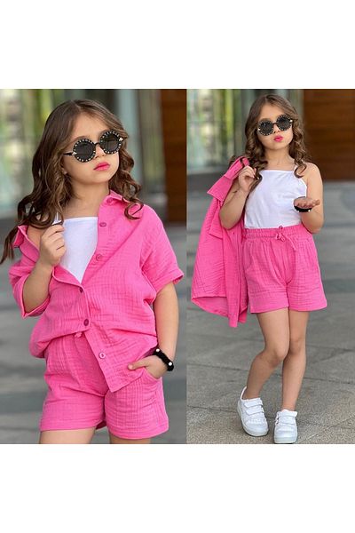 Calisa Girl's Muslin Shirt Body and Shorts Set Eid