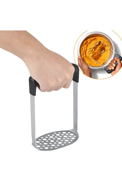 Köken Koken Professional Potato Masher, Stainless Steel, Non-Slip Handle, 16.8x11.2x7.2 cm, Black/Silver