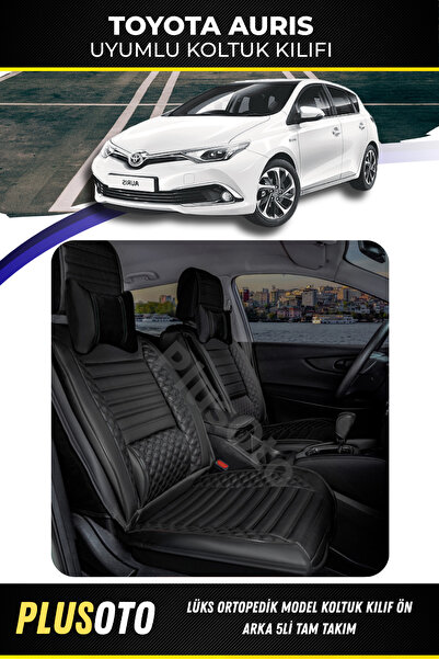 PlusOto مجموعة أغطية مقاعد السيارة السوداء المتوافقة مع سلسلة Toyota Auris Pl...