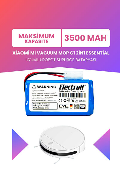 ELECTROLL Xiaomi Vacuum Mop G1 2in1 Essential Batarya (MAKSİMUM KAPASİTE) 350...