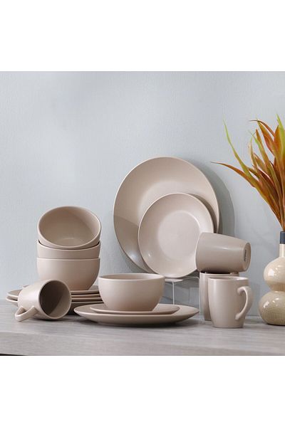 Danube Home Apollo 16-Piece Color Glazed Stoneware Dinner Set -Serves 4 Brown