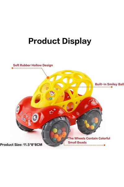 Yelajoy Baby Toy Cars, Soft Rubber Hand Rattle, Infants Teething, for 6-12 Months Boy Girl Infant