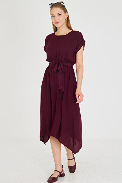 armonika Women's Plum Waist Elastic Tie Dress ARM-19Y001060