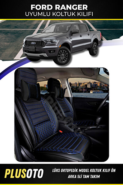 PlusOto مجموعة أغطية مقاعد السيارة المتوافقة مع Ford Ranger Plus Lux Series ب...