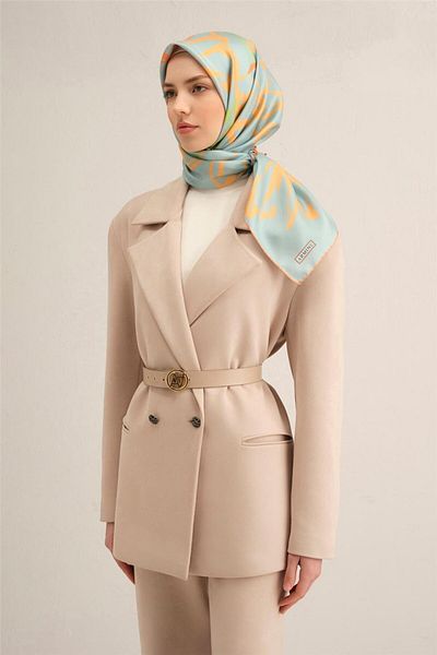 Armine Patterned Pure Silk Twill Scarf 9322- 04