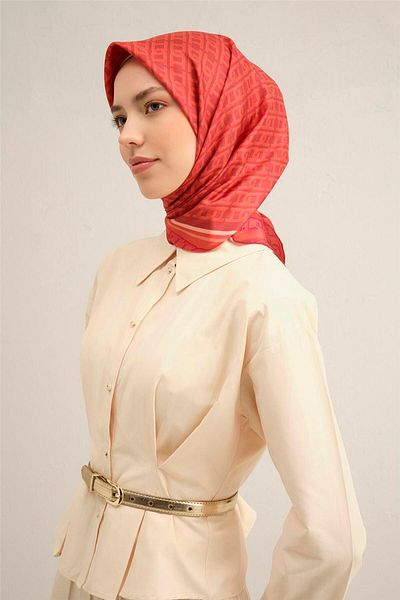 Armine Patterned Pure Silk Twill Scarf 9301- 04