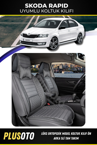 PlusOto مجموعة أغطية مقاعد السيارة المدخنة المتوافقة مع سلسلة Skoda Rapid Plu...