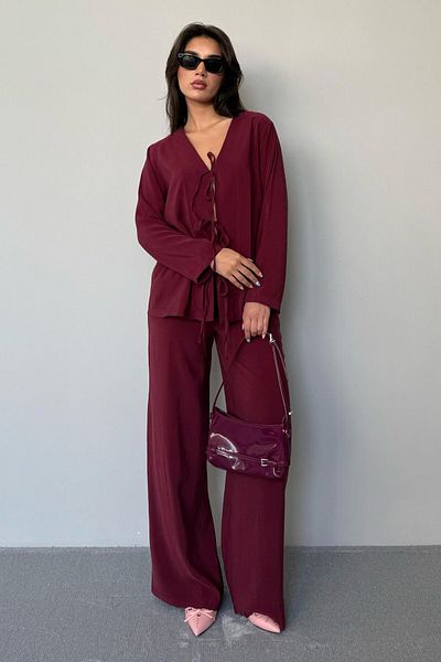 Madmext Claret Red Front Tie-Up Bottom Top Set Mg2473